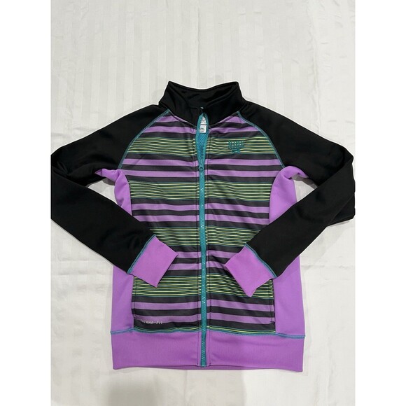Nike Therma Fit Full Zip Hoodie Jacket Purple Black Yellow Strip Size Girls L - Picture 1 of 8